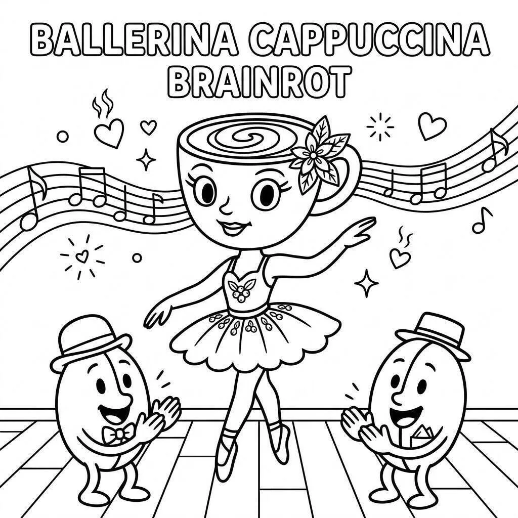 Dibujo de Bailarina Cappuccina bailando con amigos para colorear