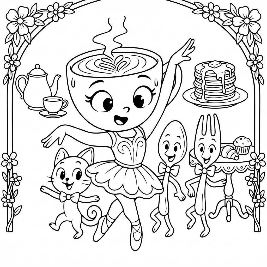 Dibujo de Bailarina Cappuccina bailando con amigos para colorear