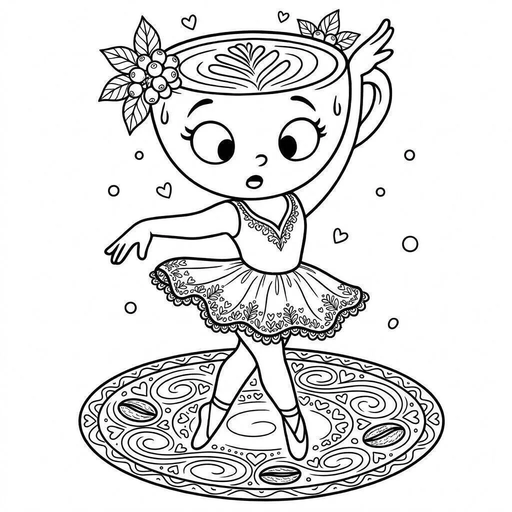 Dibujo de Bailarina Capuchino bailando con flores para colorear
