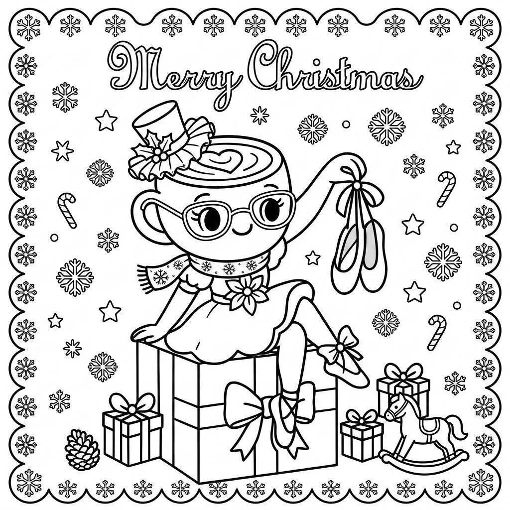 Dibujo De Bailarina Capuchino Celebrando La Navidad Para Colorear