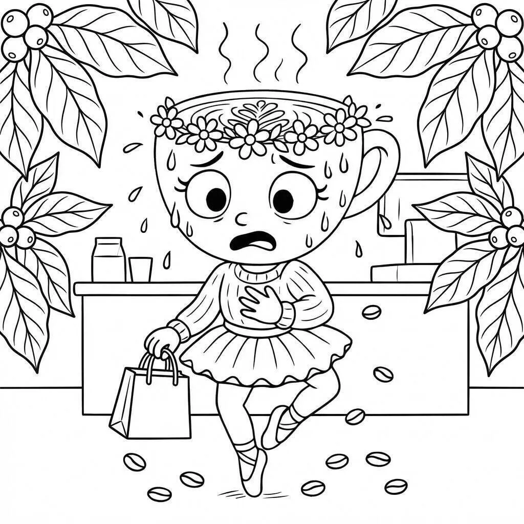 Dibujo de Bailarina Capuchino Sorpresa con Café para colorear