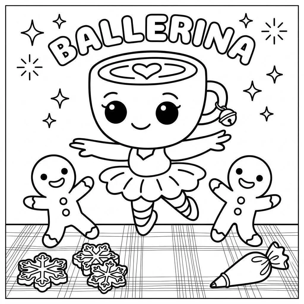 Dibujo De Bailarina Cappuccina Bailando Con Galletas Para Colorear