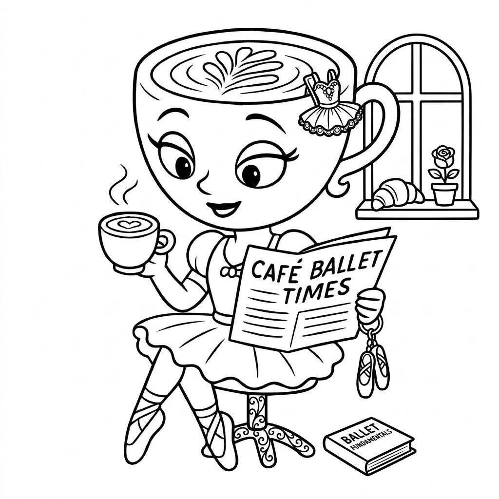 Colorear Bailarina Cappuccina leyendo en el Café
