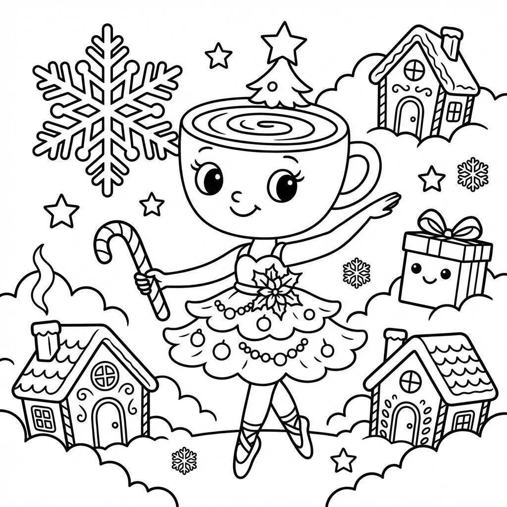 Dibujo de Bailarina Cappuccina bailando con nieve para colorear