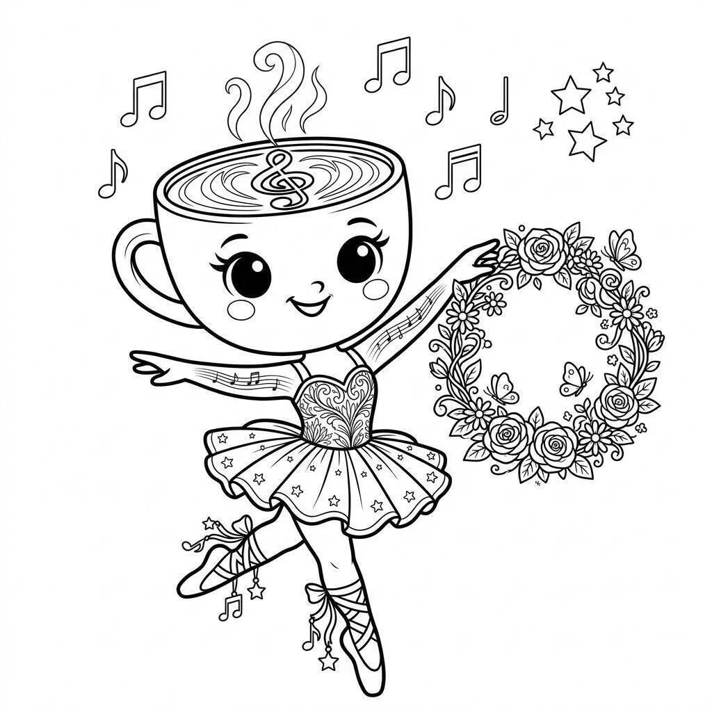Dibujo de Bailarina Capuchino bailando con música para colorear
