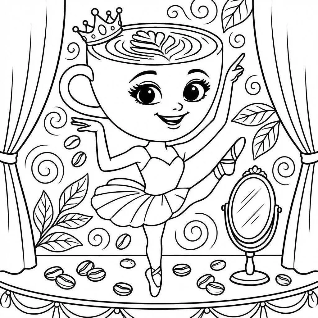Dibujo de Bailarina Cappuccina bailando con una taza para colorear