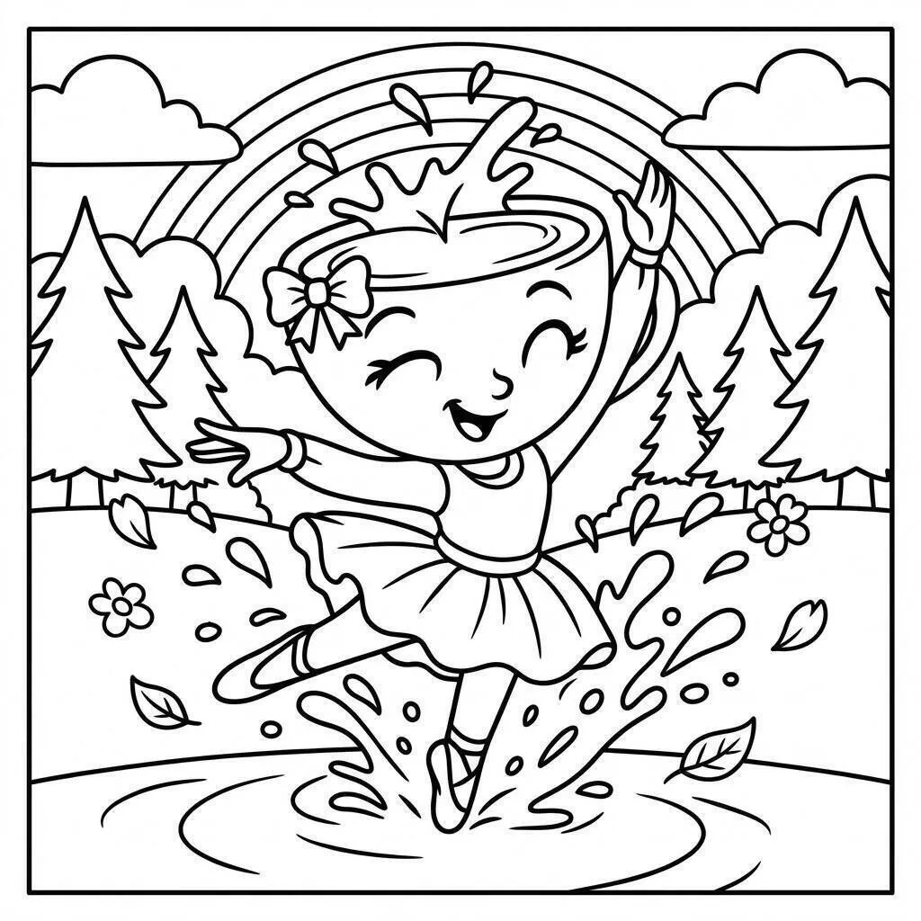 Dibujo de bailarina capuchino bailando bajo la lluvia para colorear