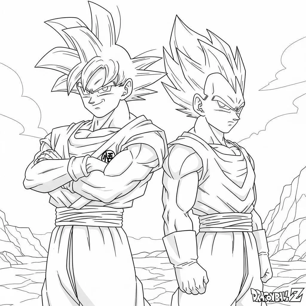 Desenho de Dragon Ball Z de Goku e Vegeta para Colorir
