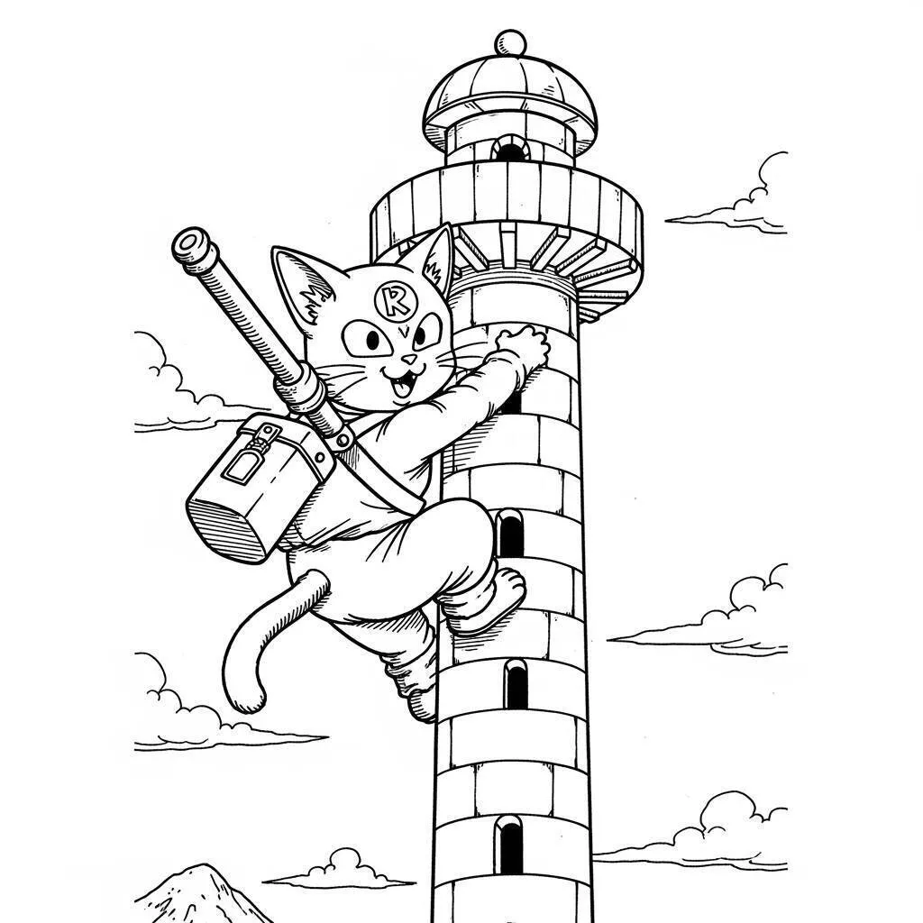 Dibujo para colorear de Dragon Ball Z de Kame Sennin y su gato
