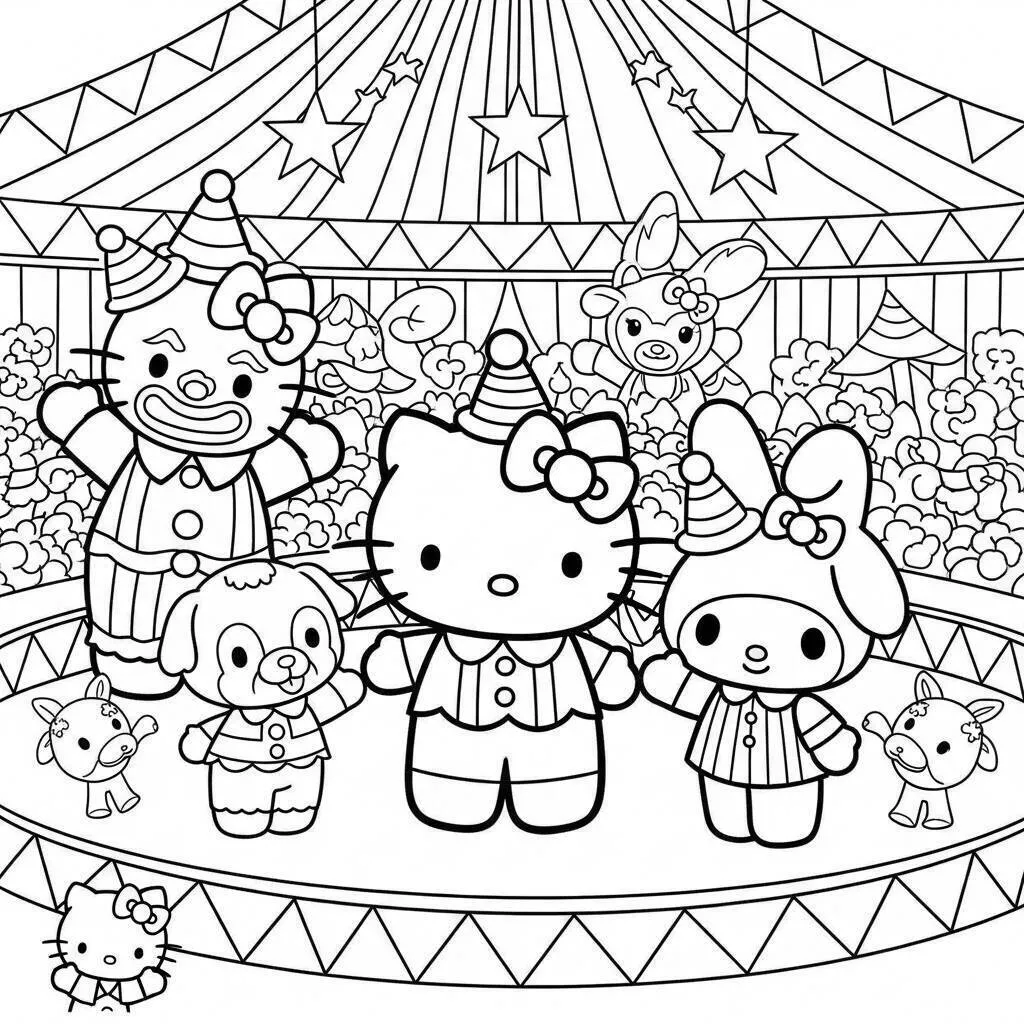 Dibujo para colorear de hola gatito y Mi Melodía en el Circo