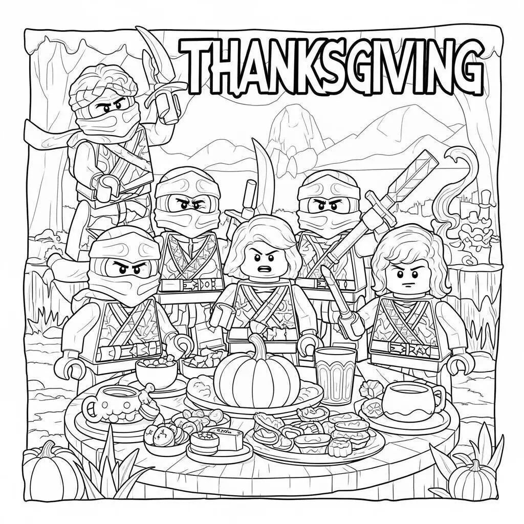 Página para colorear de Lego Ninjago Acción de Gracias