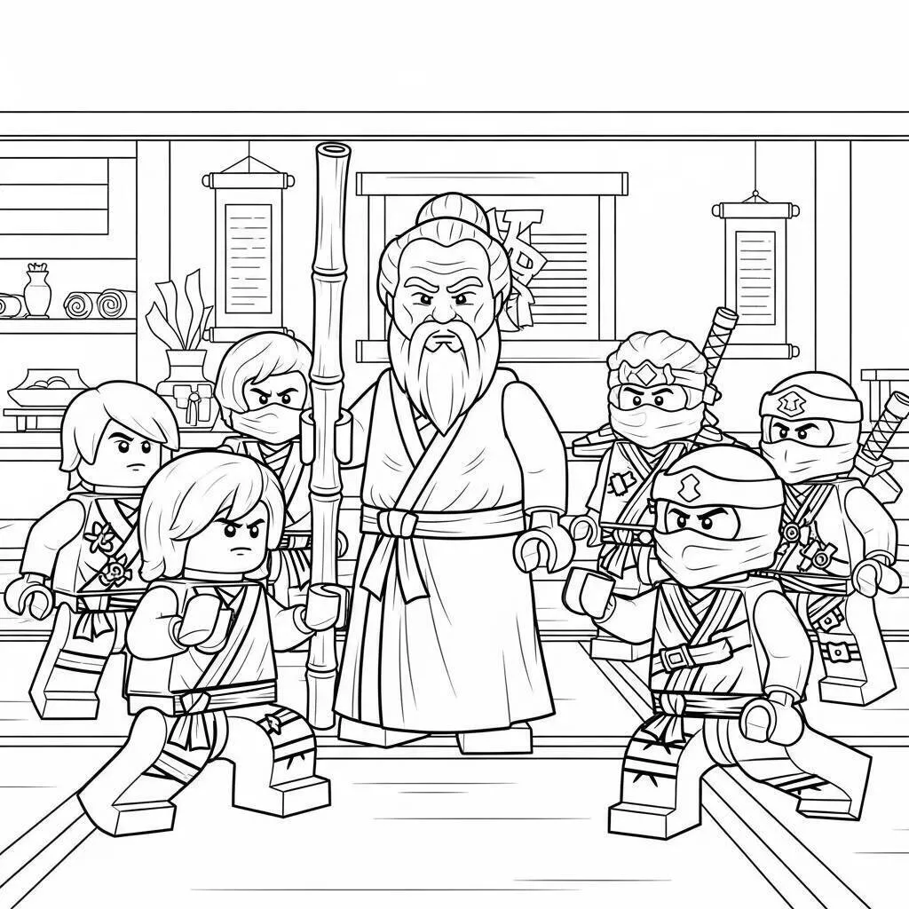 Lego Ninjago con Sensei Wu y los Ninjas para colorear