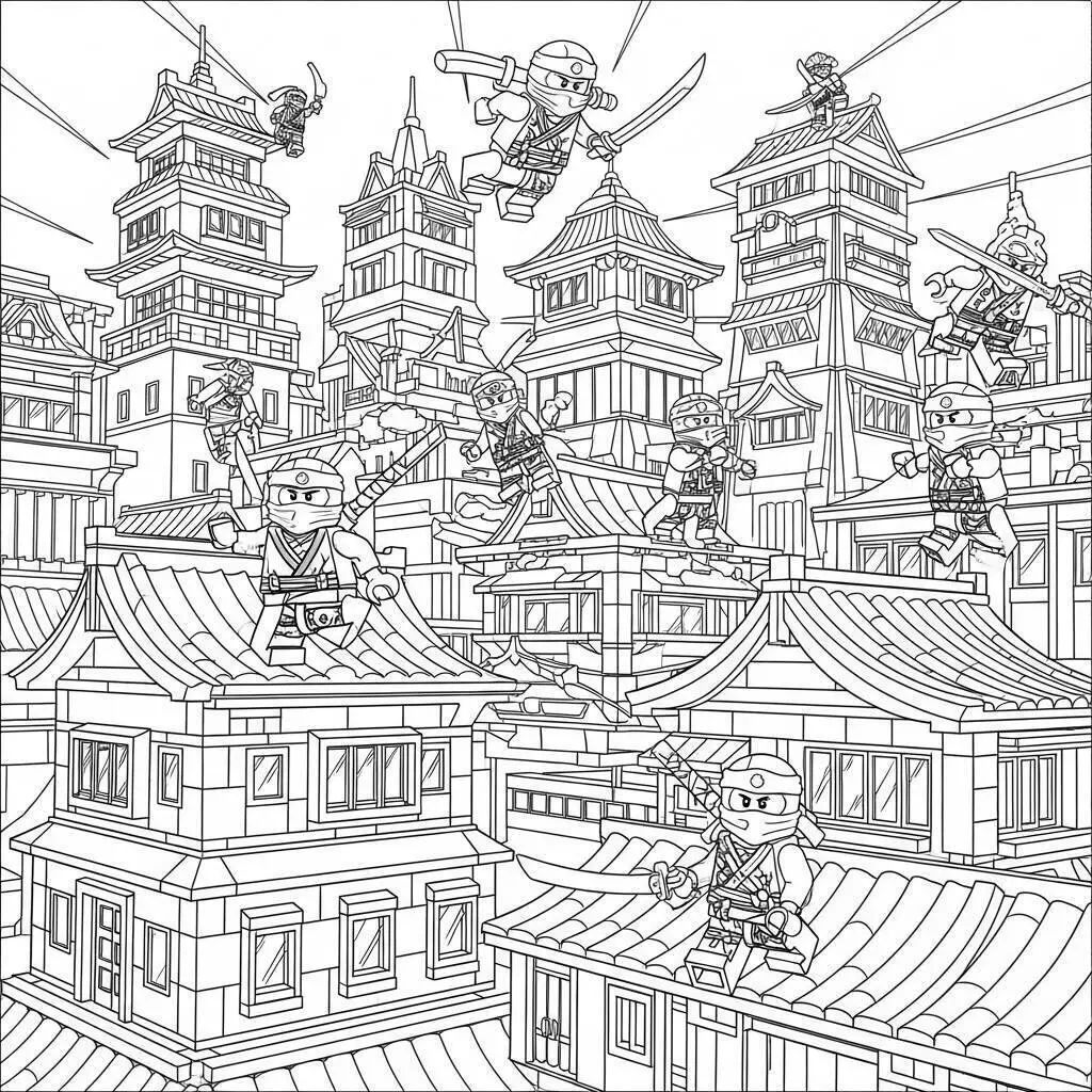 Lego Ninjago en acción Página para colorear