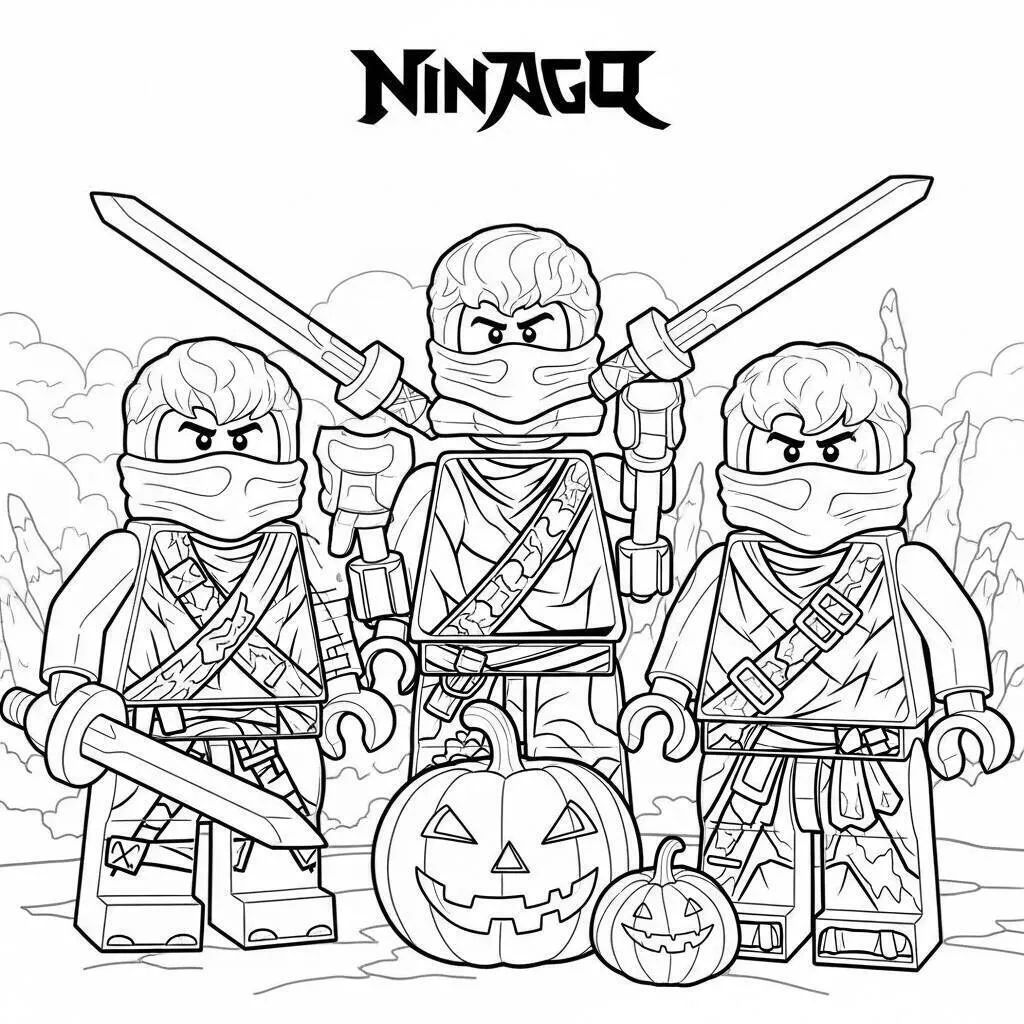 Lego Ninjago con Ninjas y Calabaza para colorear
