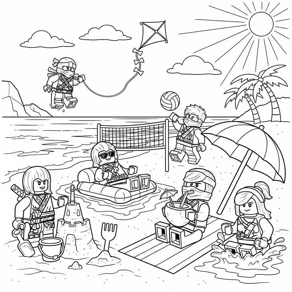 Lego Ninjago en la playa Página para colorear