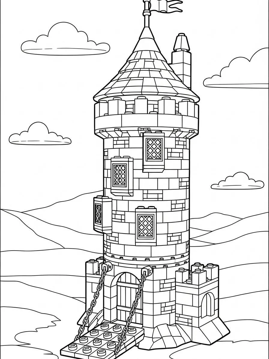 Desenho de Lego de Castelo para Colorir