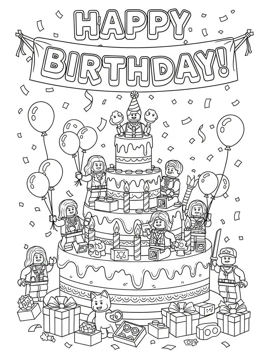 Desenho de Lego em uma Festa de Aniversário para Colorir