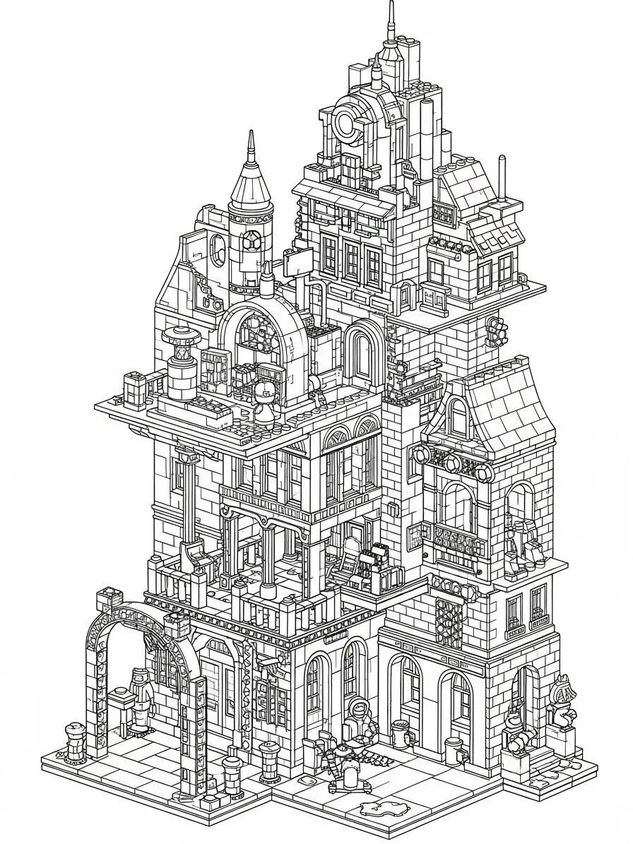 Desenho de Lego de uma Mansão para Colorir