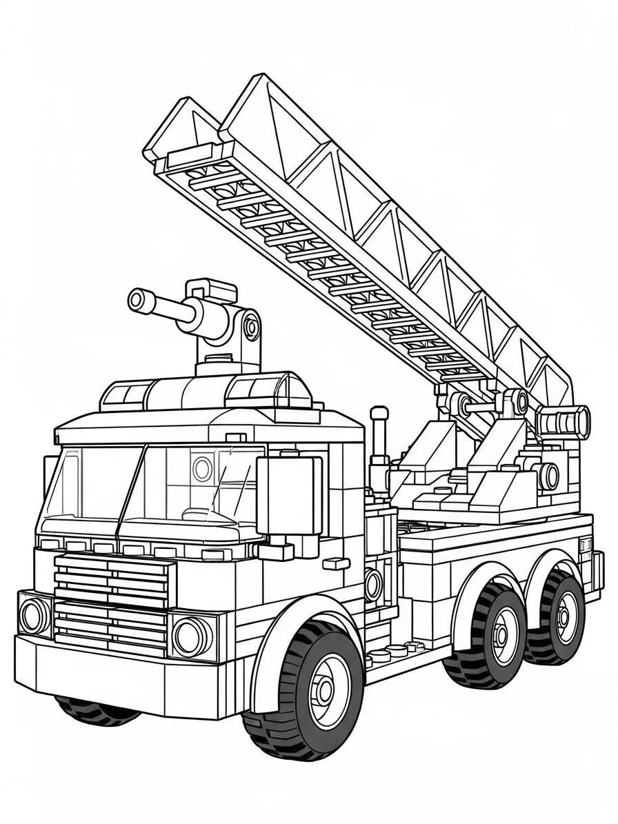 Desenho de Lego de Caminhão de Bombeiros para Colorir