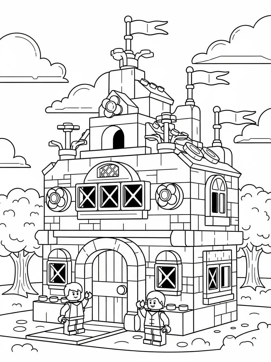 Desenho de Lego de uma Casa para Colorir