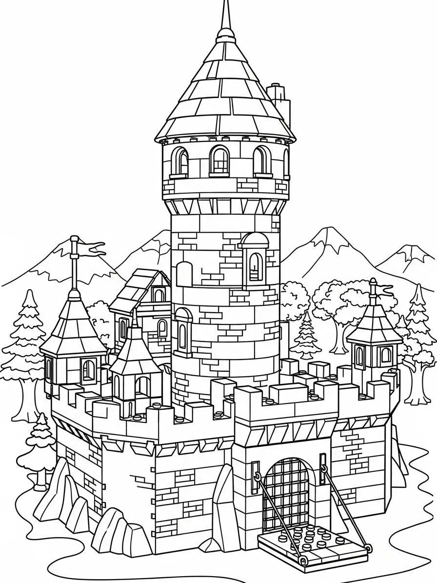Desenho de Lego de um Castelo Medieval para Colorir