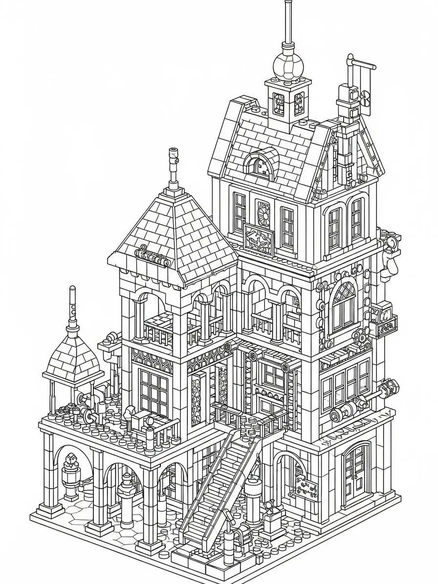 Desenho de Lego de uma Casa Antiga para Colorir