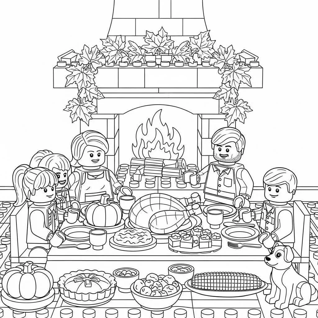 Desenho de Lego em um Jantar de Ação de Graças para Colorir