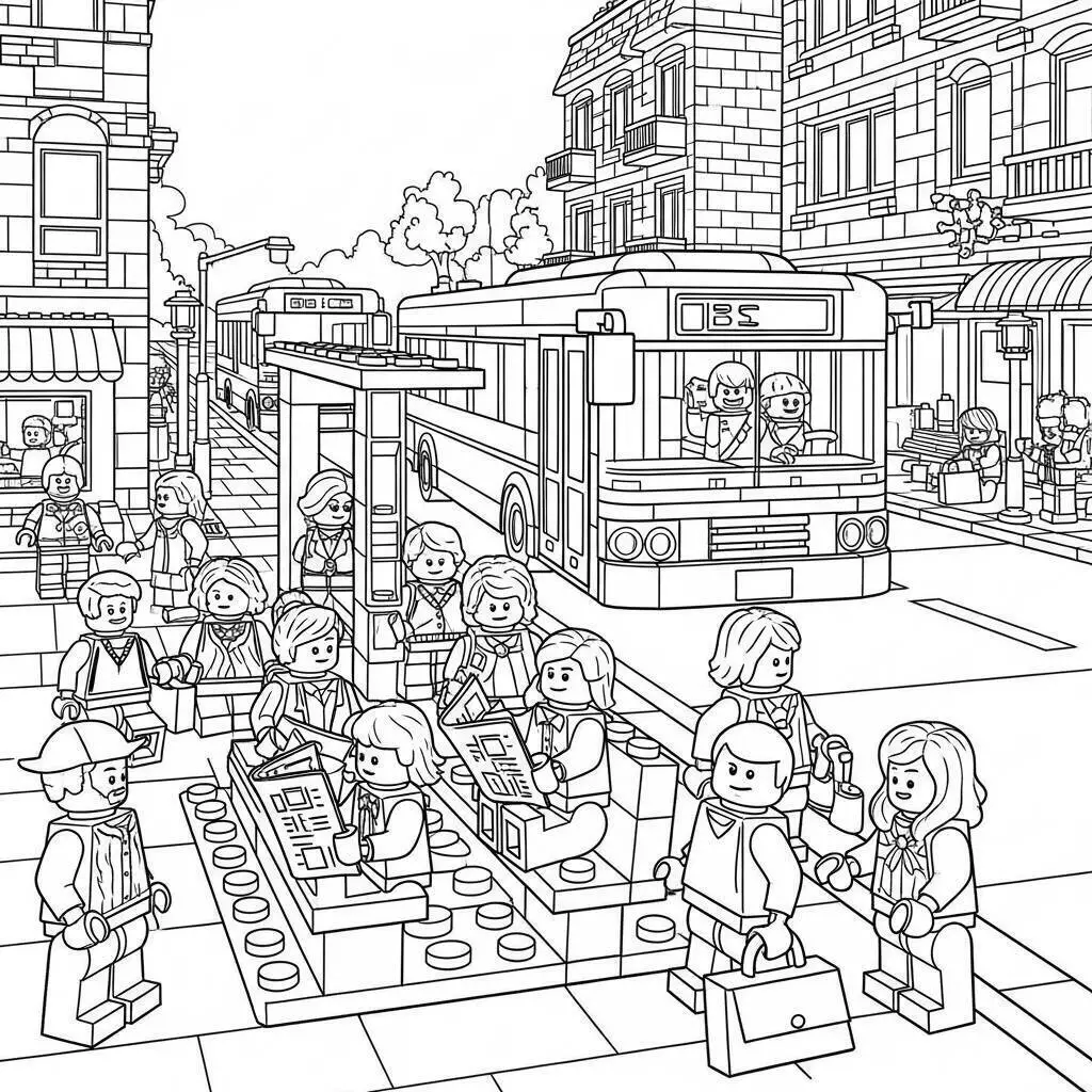 Coloriage Légo dans une ville