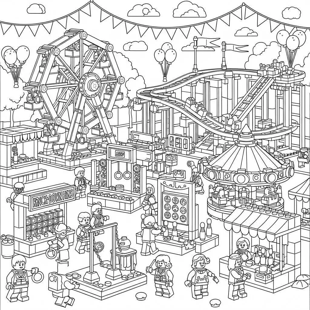 Desenho de Lego em um Parque de Diversões para Colorir