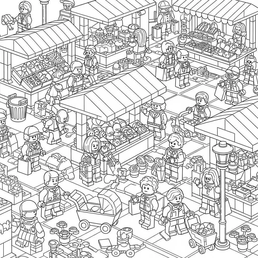 Desenho de Lego em um Mercado para Colorir