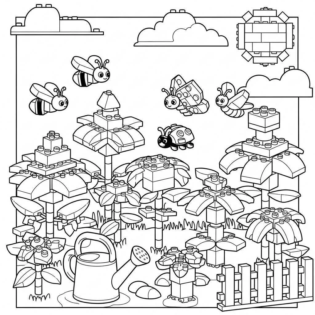 Desenho de Lego em um Jardim para Colorir