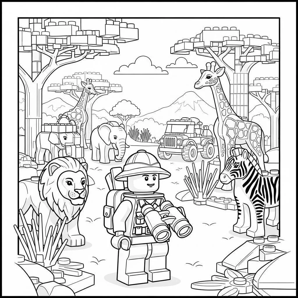 Desenho de Lego na Selva para Colorir