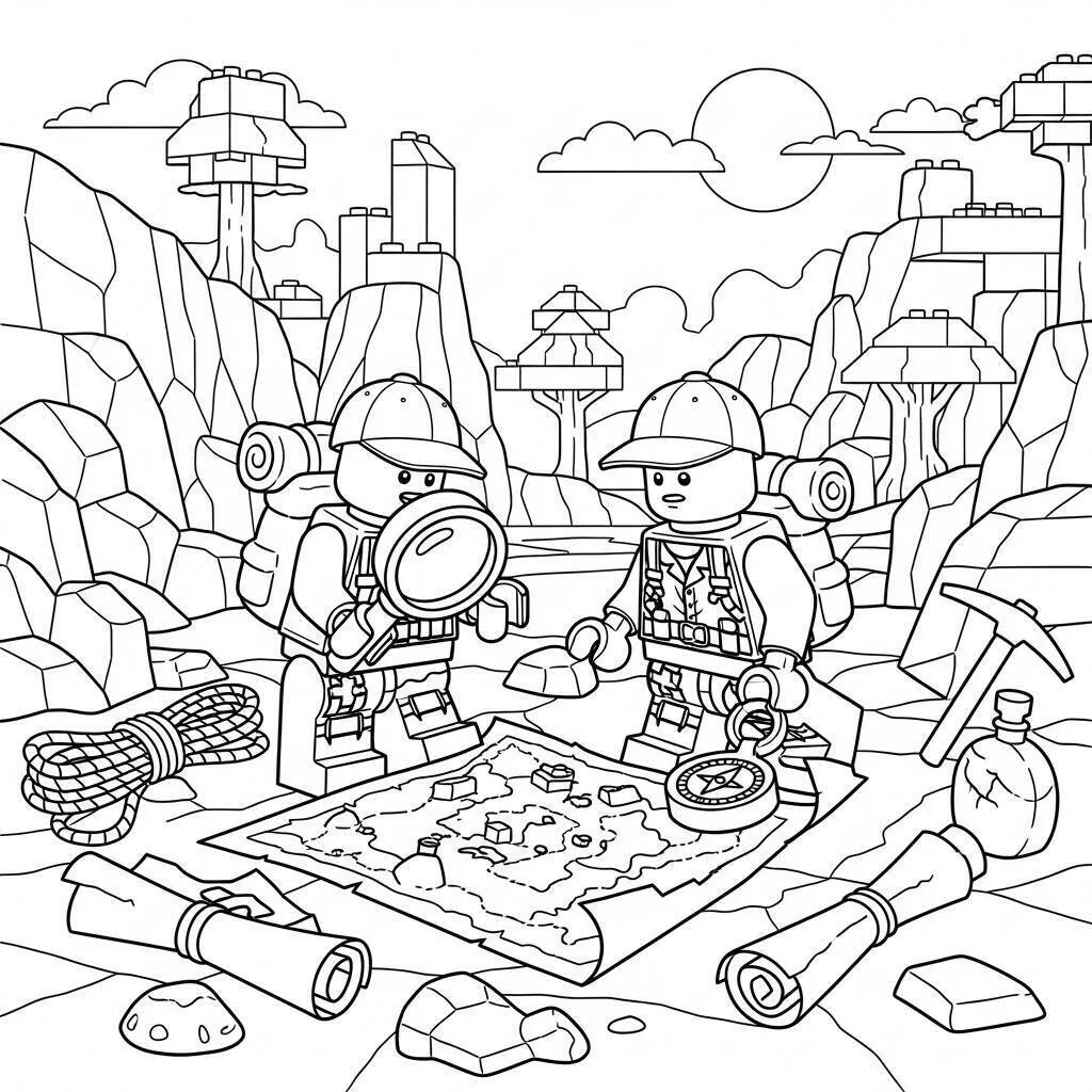 Desenho de Lego de Aventura na Montanha para Colorir