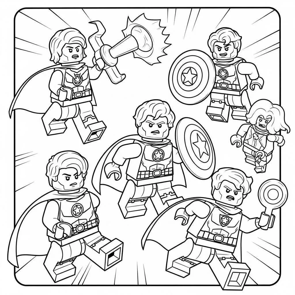 Desenho de Lego com Super Heróis para Colorir