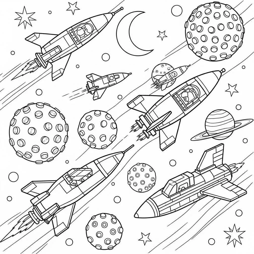 Desenho de Lego de Foguetes e Planetas para Colorir