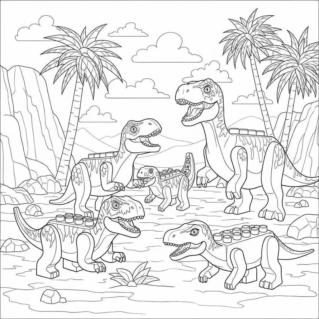 Desenho de Lego com Dinossauros para Colorir