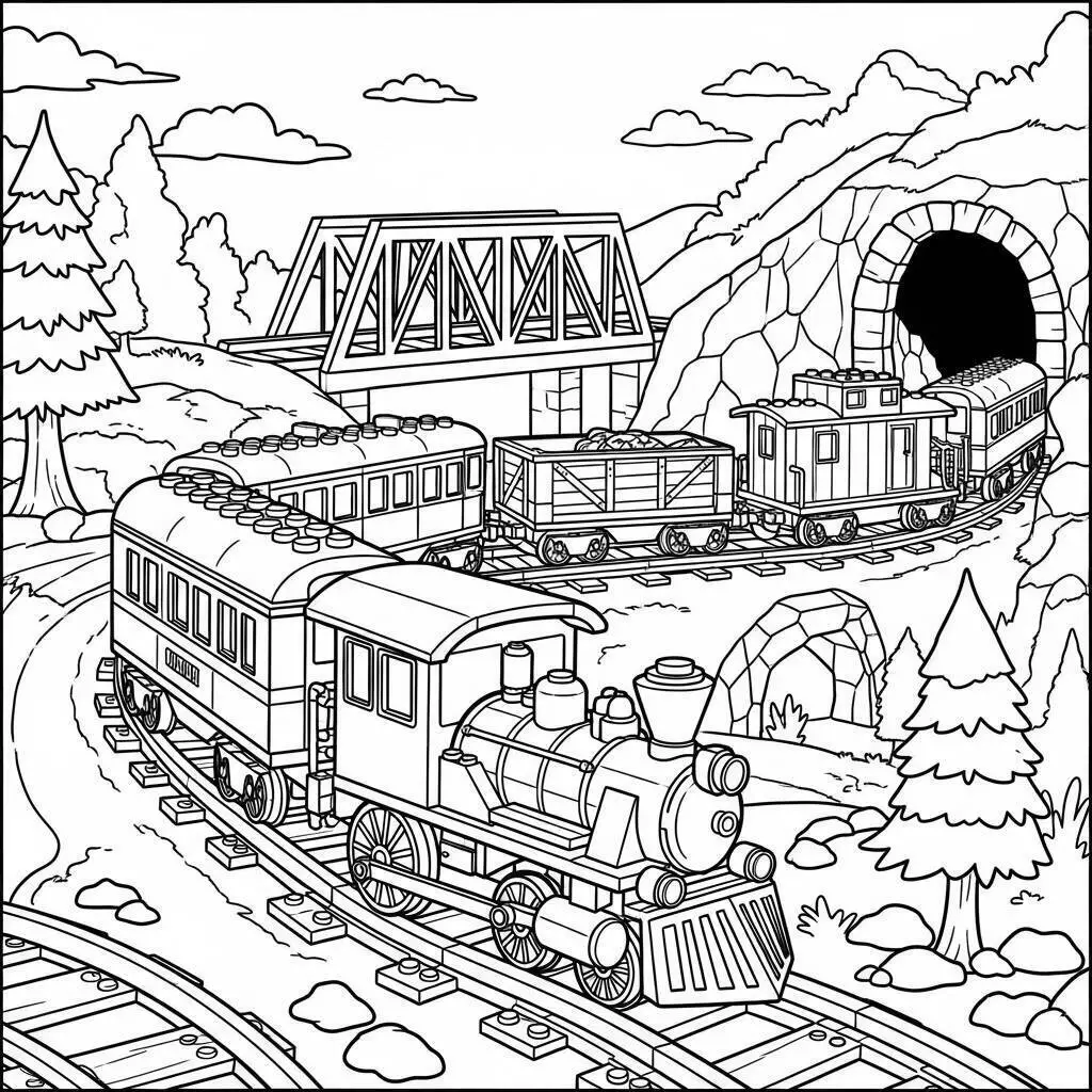 Desenho de Lego com Trem para Colorir