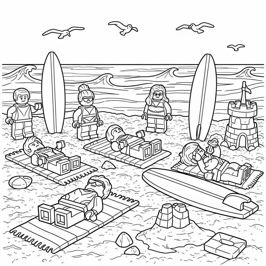 Desenho de Lego na Praia para Colorir