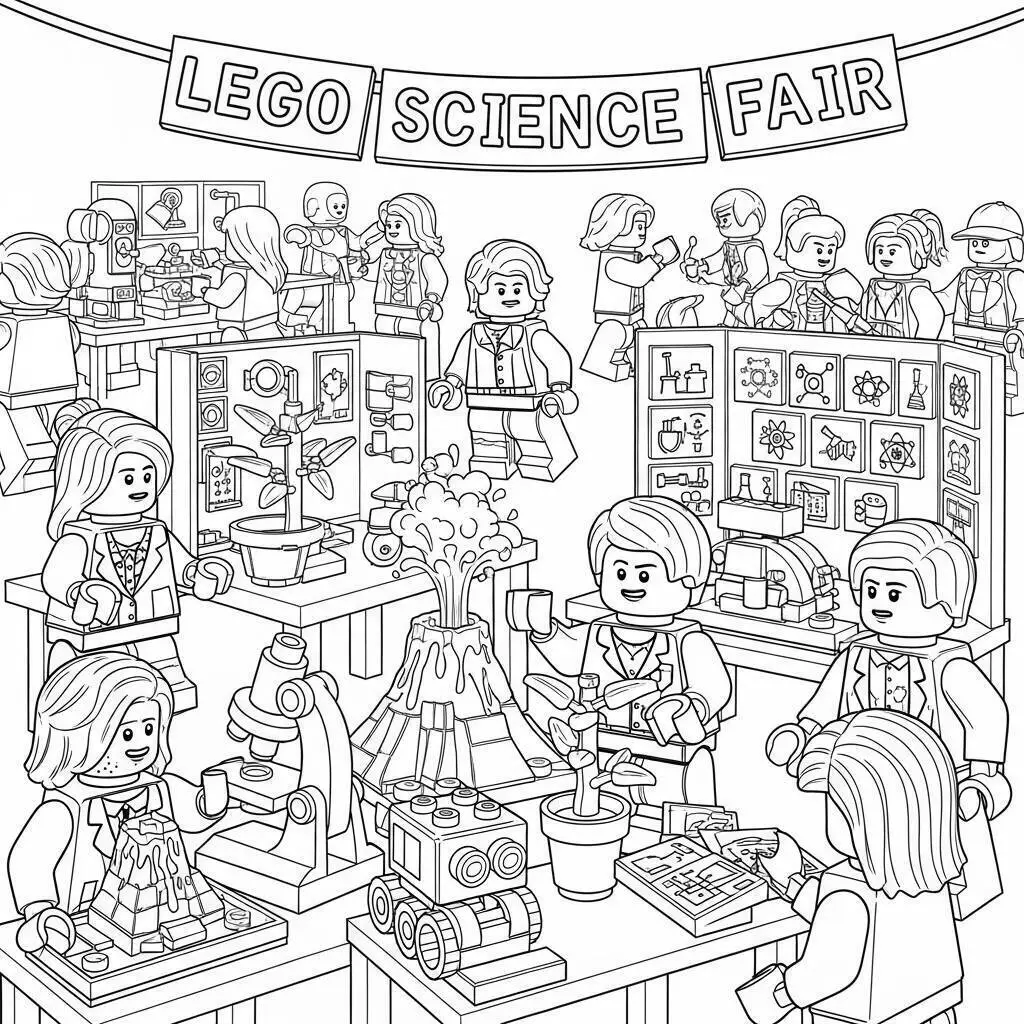Página para colorear de la feria de ciencias de Lego