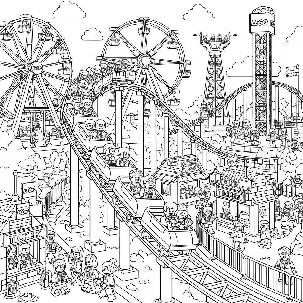 Desenho de Lego em um Parque de Diversões para Colorir