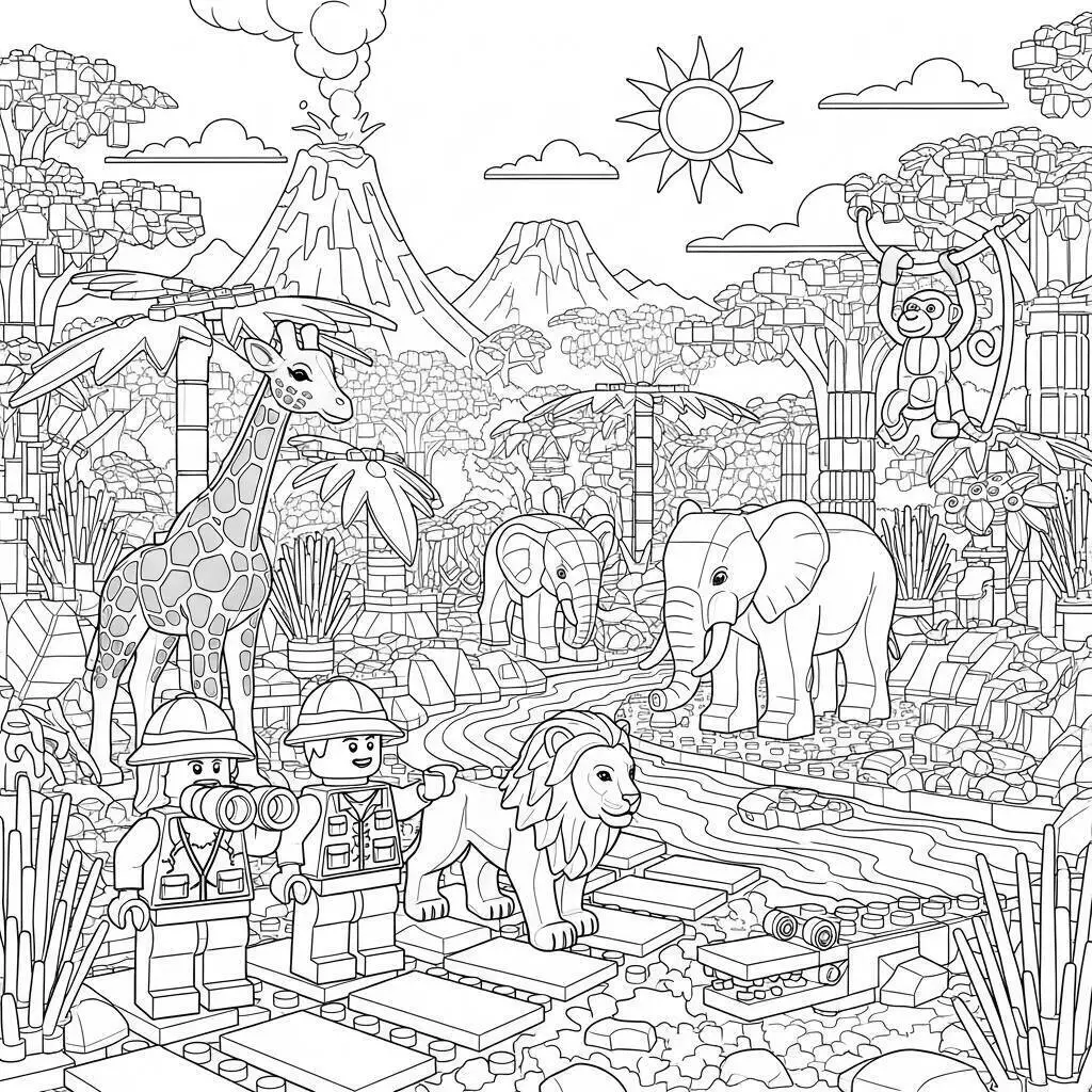Lego Dibujando en la Selva con Animales para Colorear