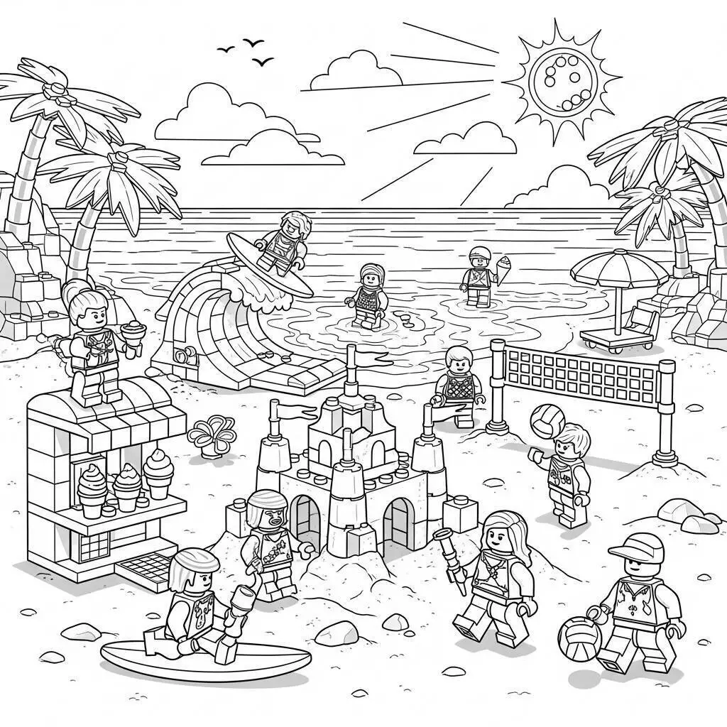 Lego en la playa Página para colorear