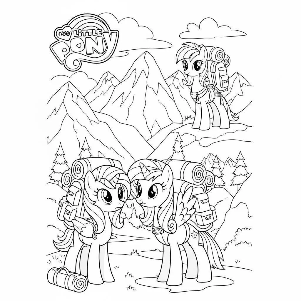 Malvorlage „Mein kleines Pony – Abenteuer in den Bergen“.