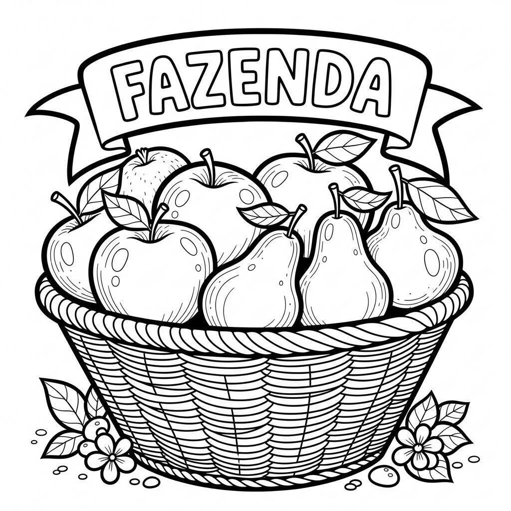 Desenho de Fazenda com Frutas para Colorir