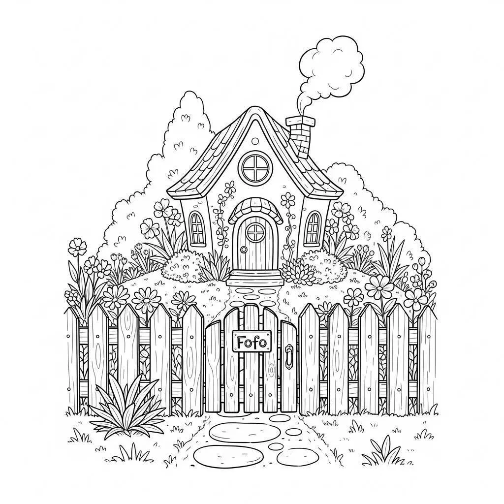Desenho Fofo de uma Casinha com Jardim para Colorir