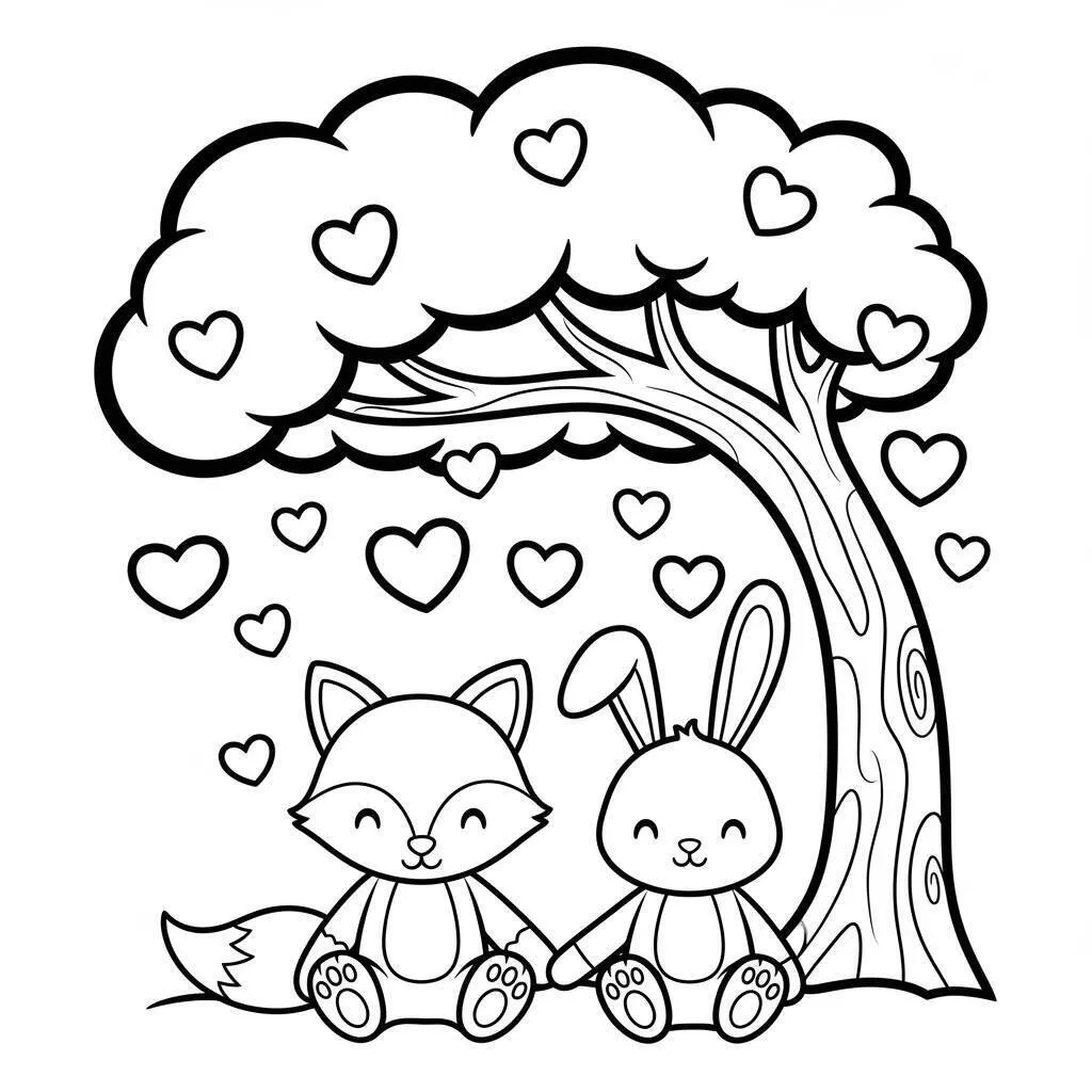 Cute Fox and Rabbit Coloring Page
