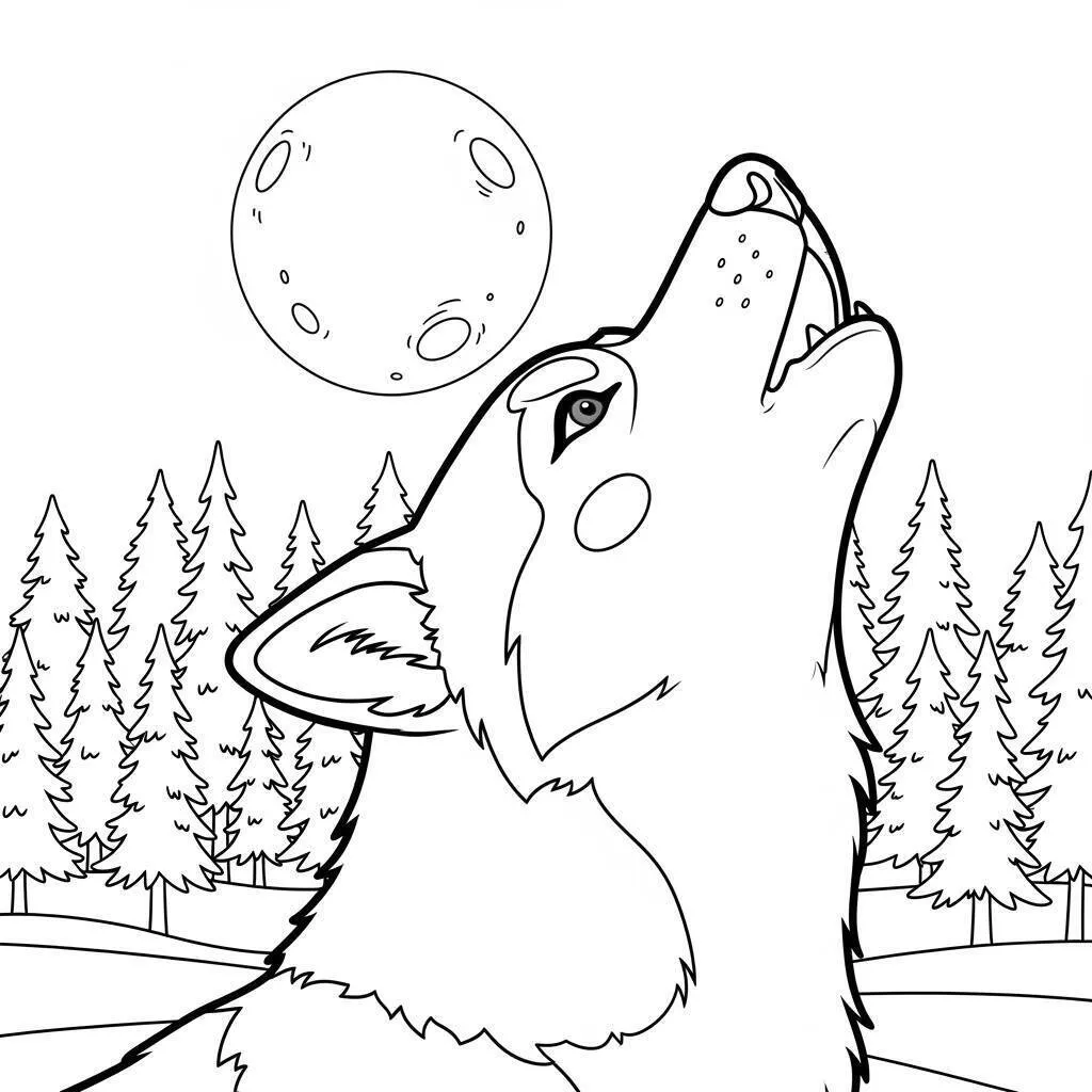 Cute Drawing of a Wolf Howling to Color