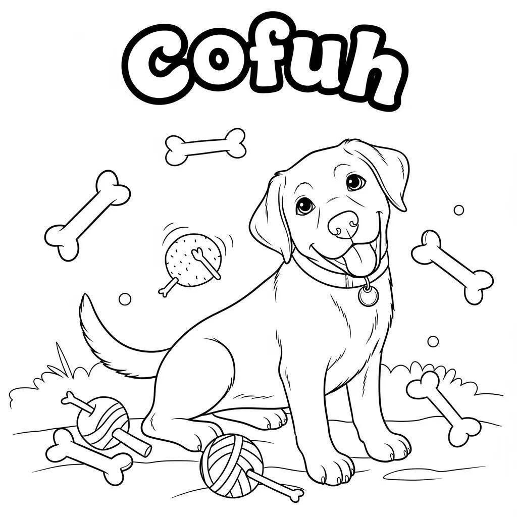Desenho Fofo de um Cachorrinho Brincando para Colorir