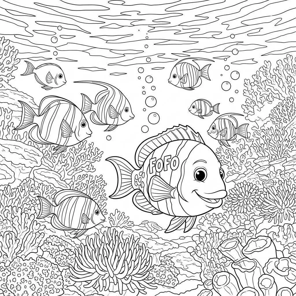Desenho Fofo de Peixes Coloridos para Colorir