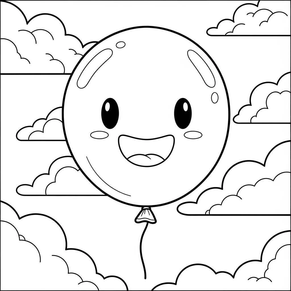 Desenho Fofo de um Balão Sorridente para Colorir